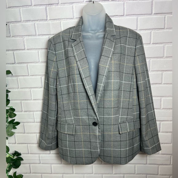 Ann Taylor Blazer Womens GrayWindowpane Plaid Single Breasted Classic/size 16 - Picture 5 of 12